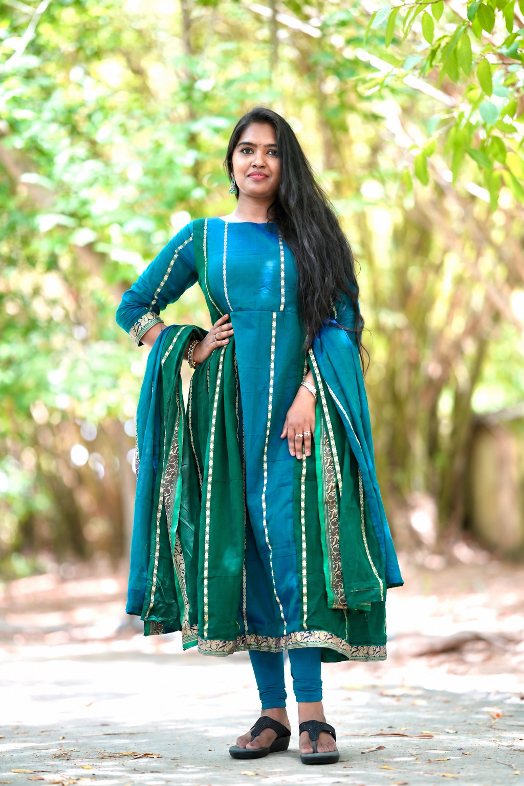 Peacock blue and green Narayanpet A line set