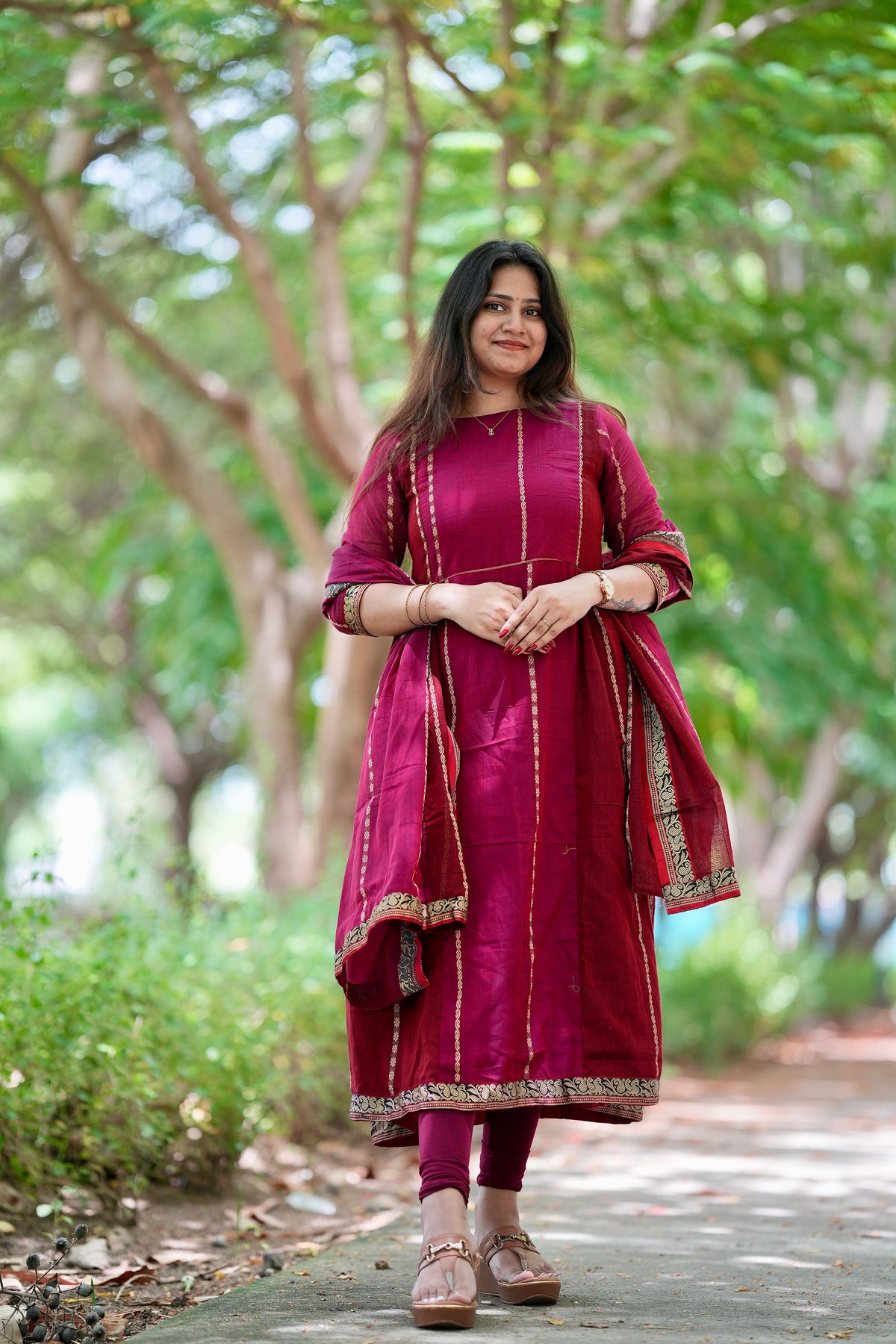 Pink and maroon Narayanpet A line set