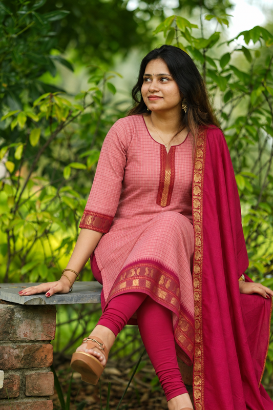Pink checks Kanchi cotton salwar set