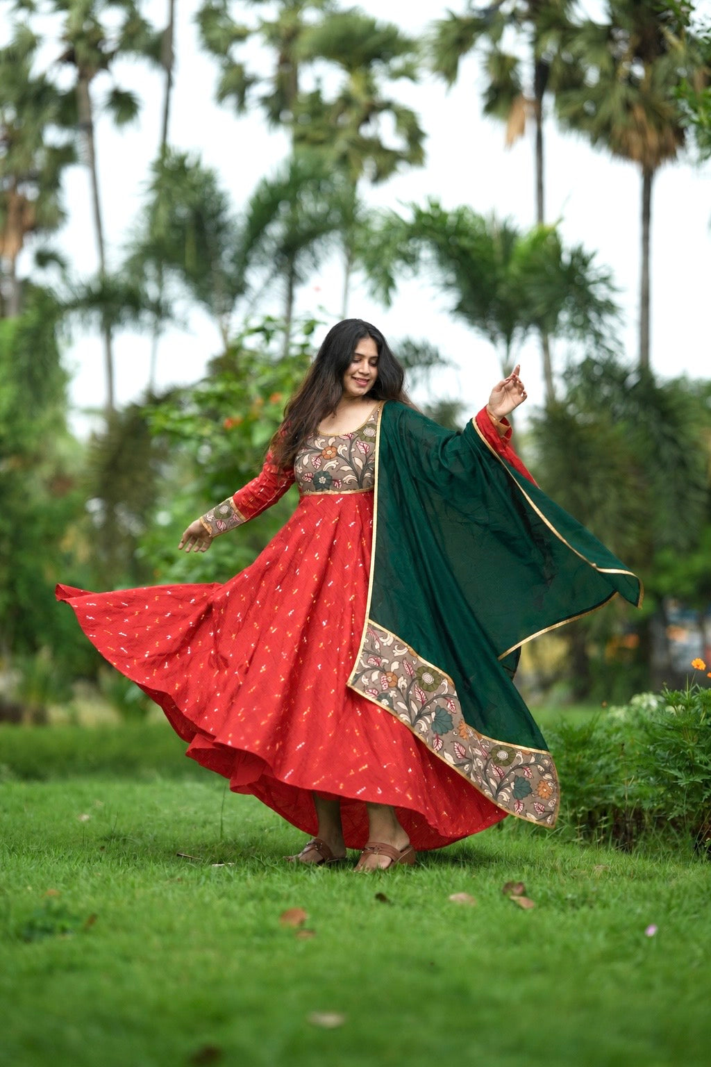 Orange and green maxi with kalamkari patch