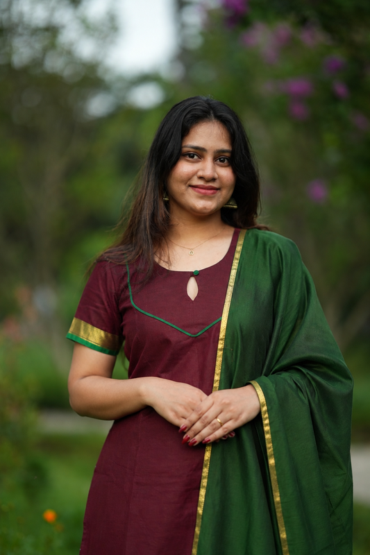 Brown and green kanchi cotton salwar set