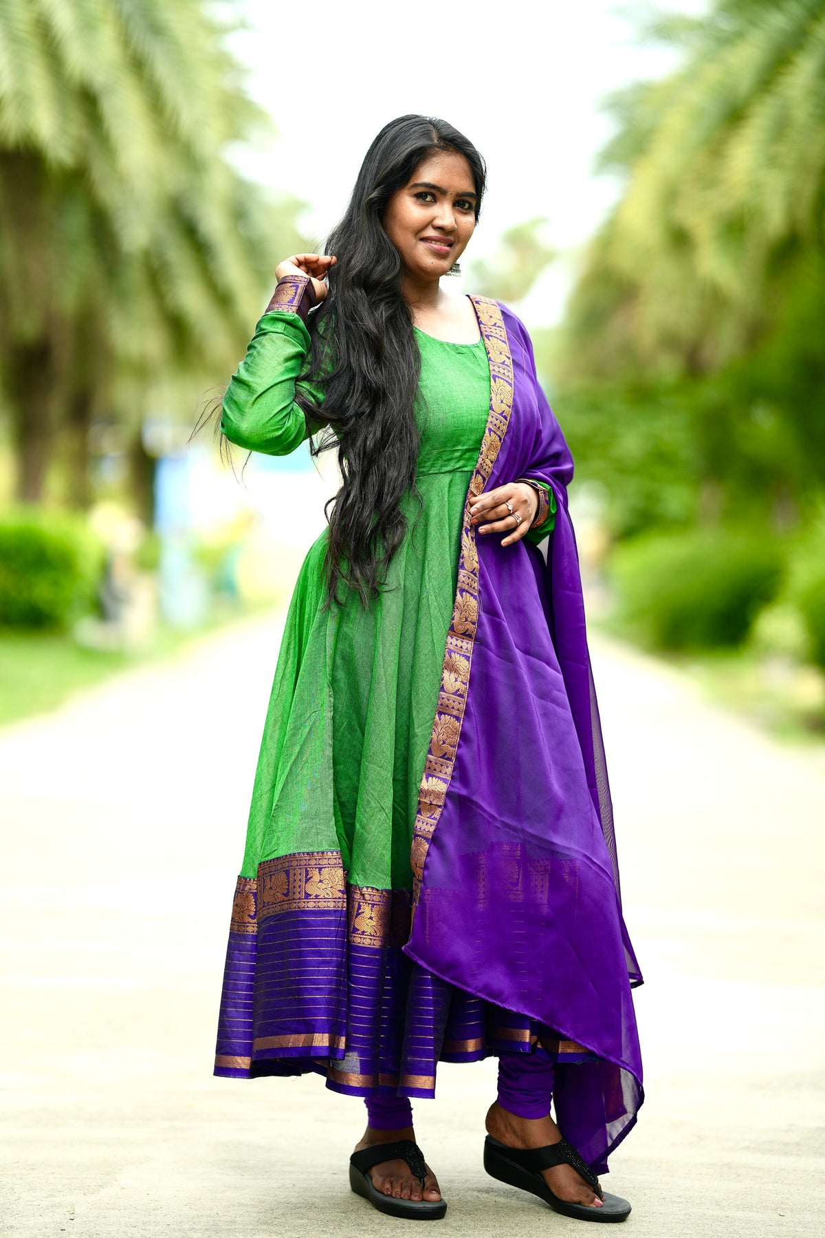 Green and purple Narayanpet anarakali