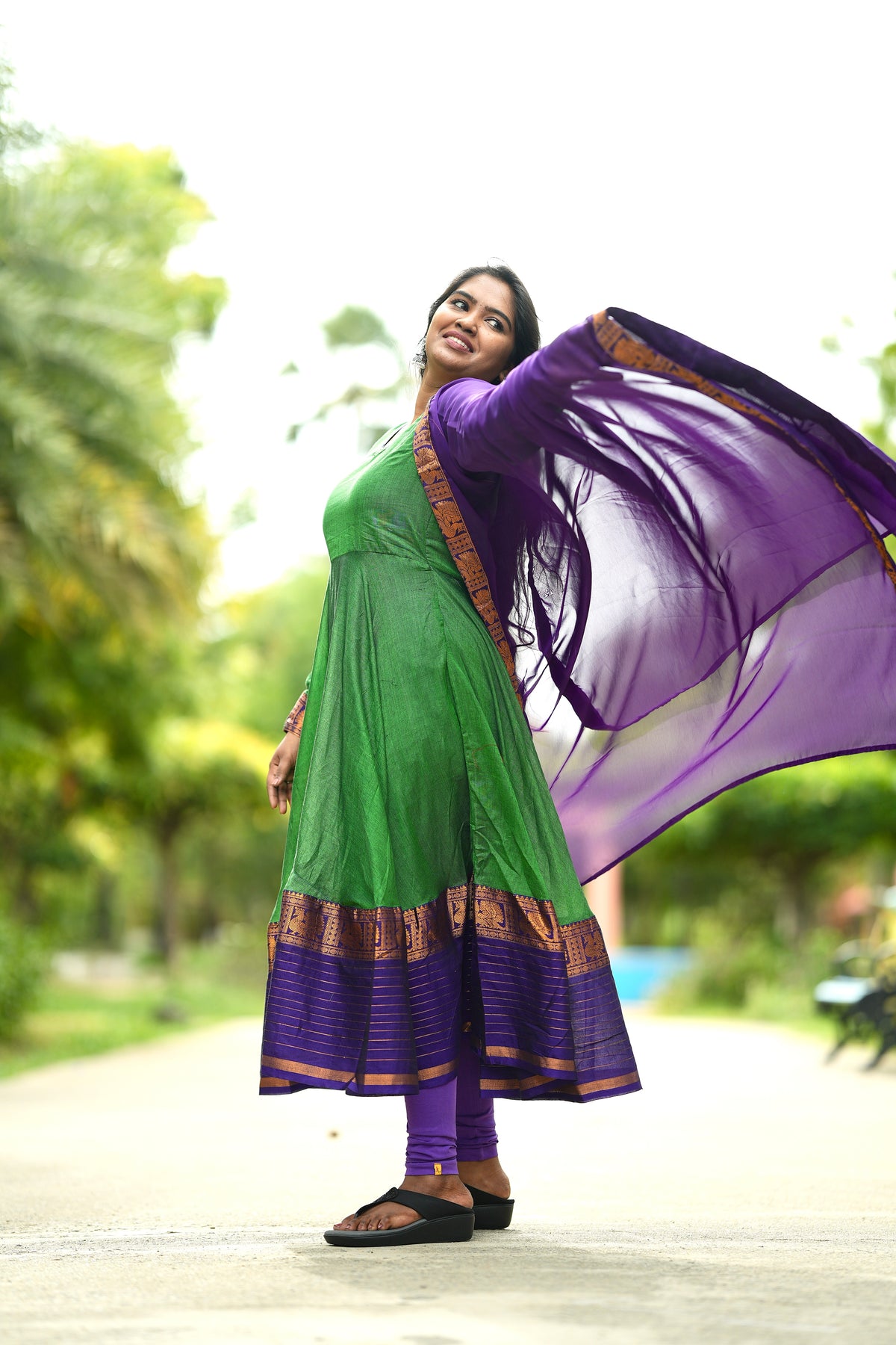 Green and purple Narayanpet anarakali