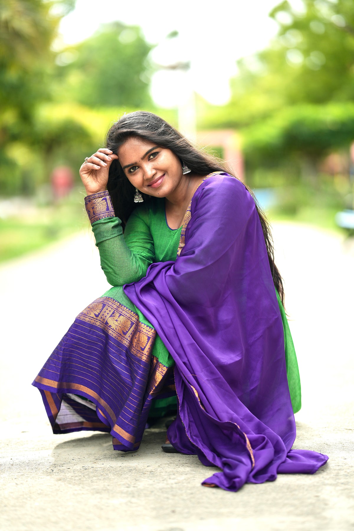 Green and purple Narayanpet anarakali