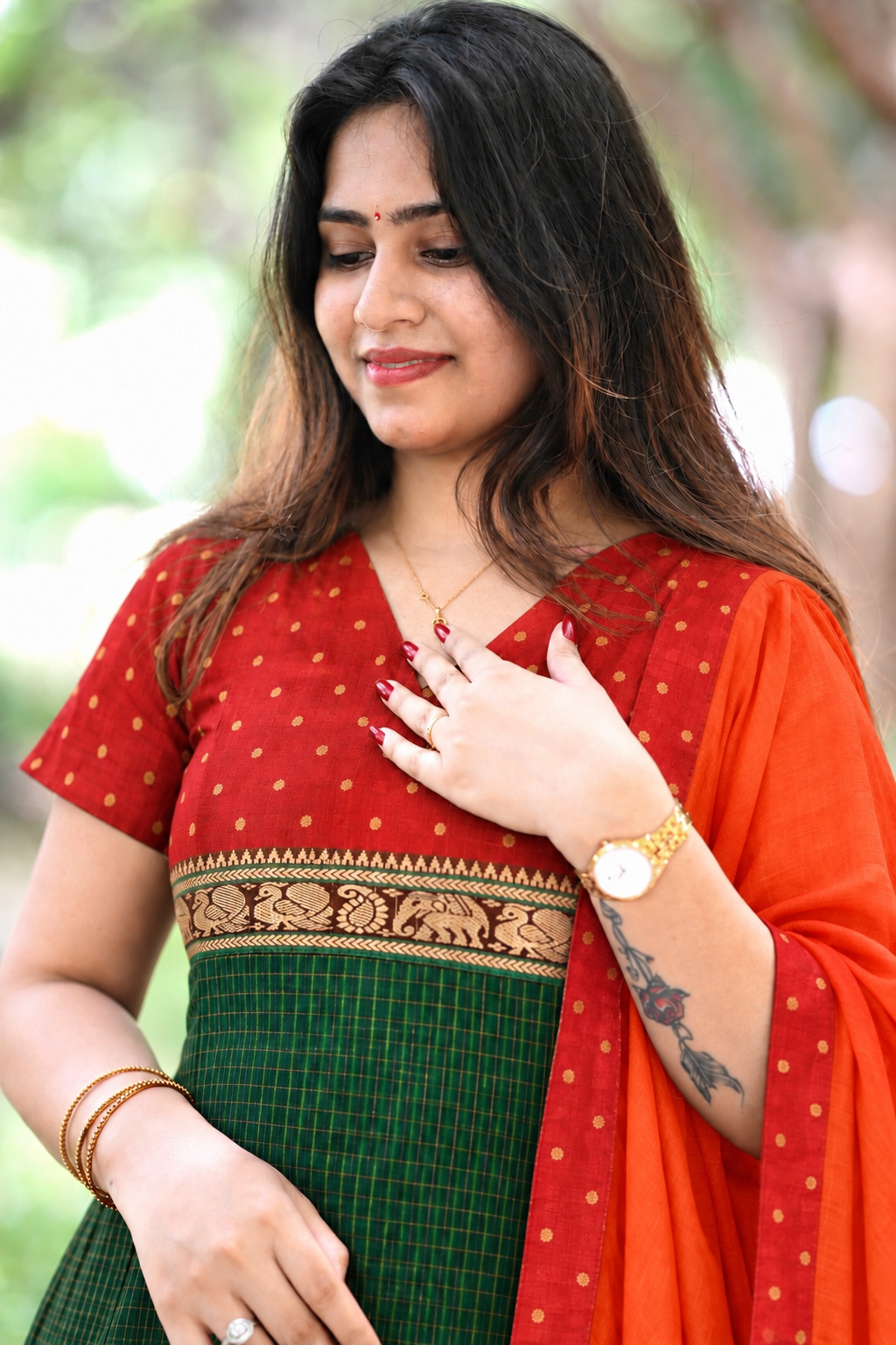 Green and Orange Narayanpet salwar set
