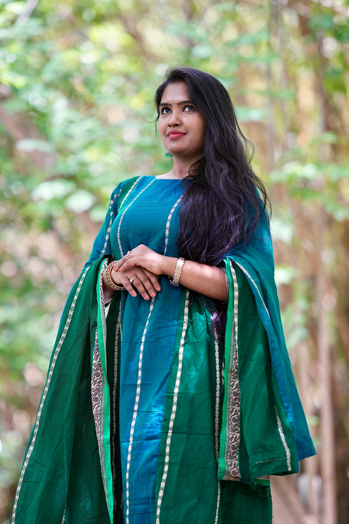 Peacock blue and green Narayanpet A line set