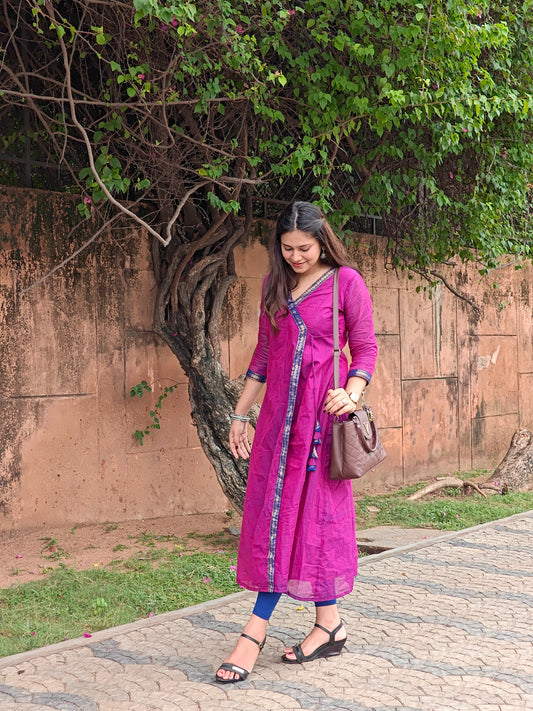 Majenta and Blue Festive Angrakha Kurti set