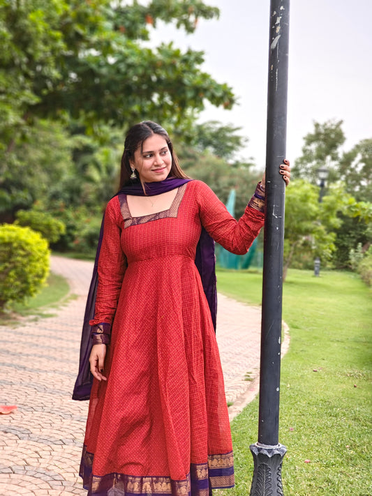 Rust Orange & Purple Festive Anarkali