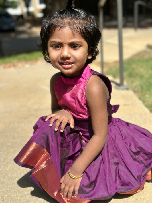 Purple Semi silk Halter frock