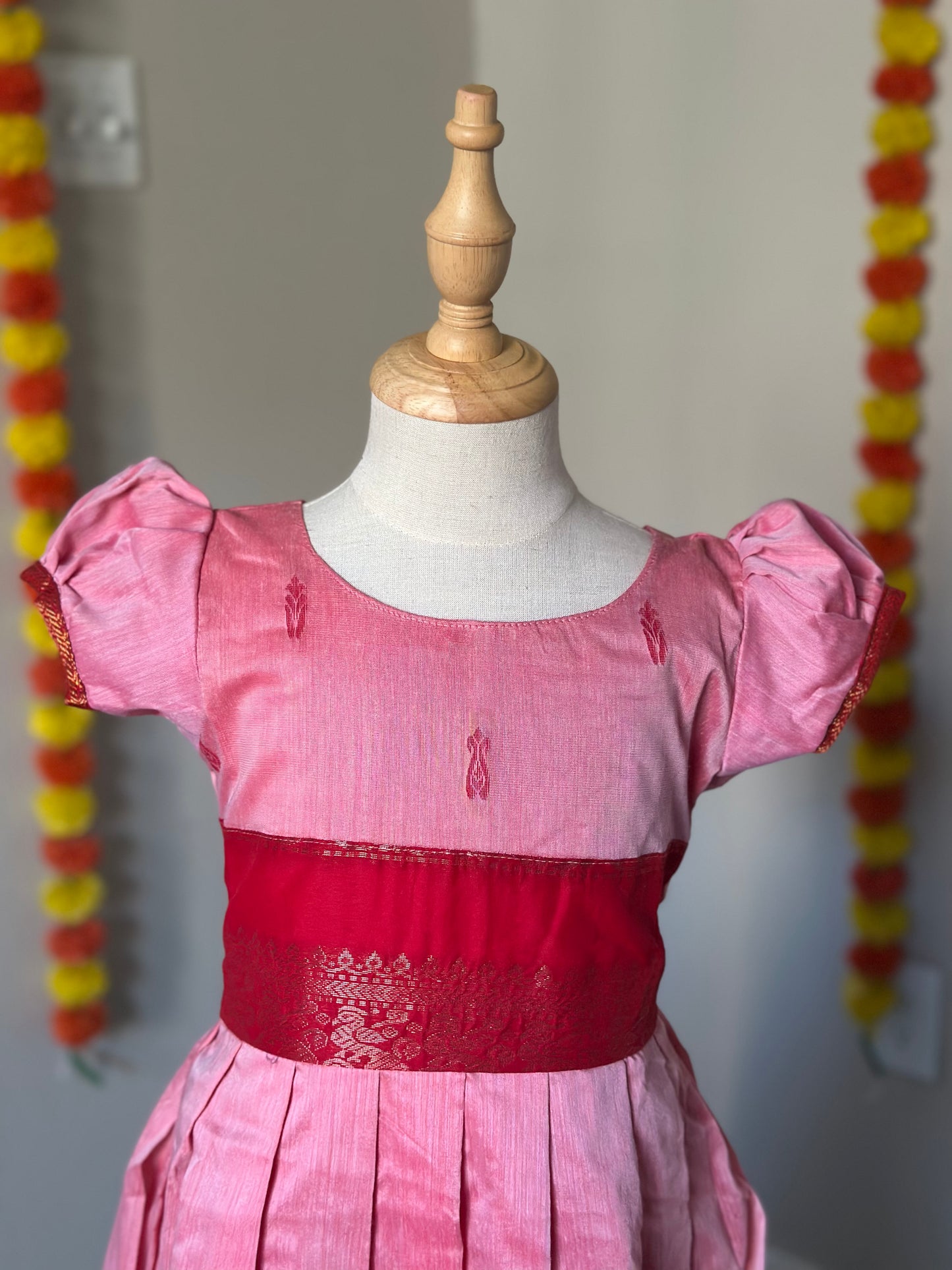 Peach and red kalyani cotton frock