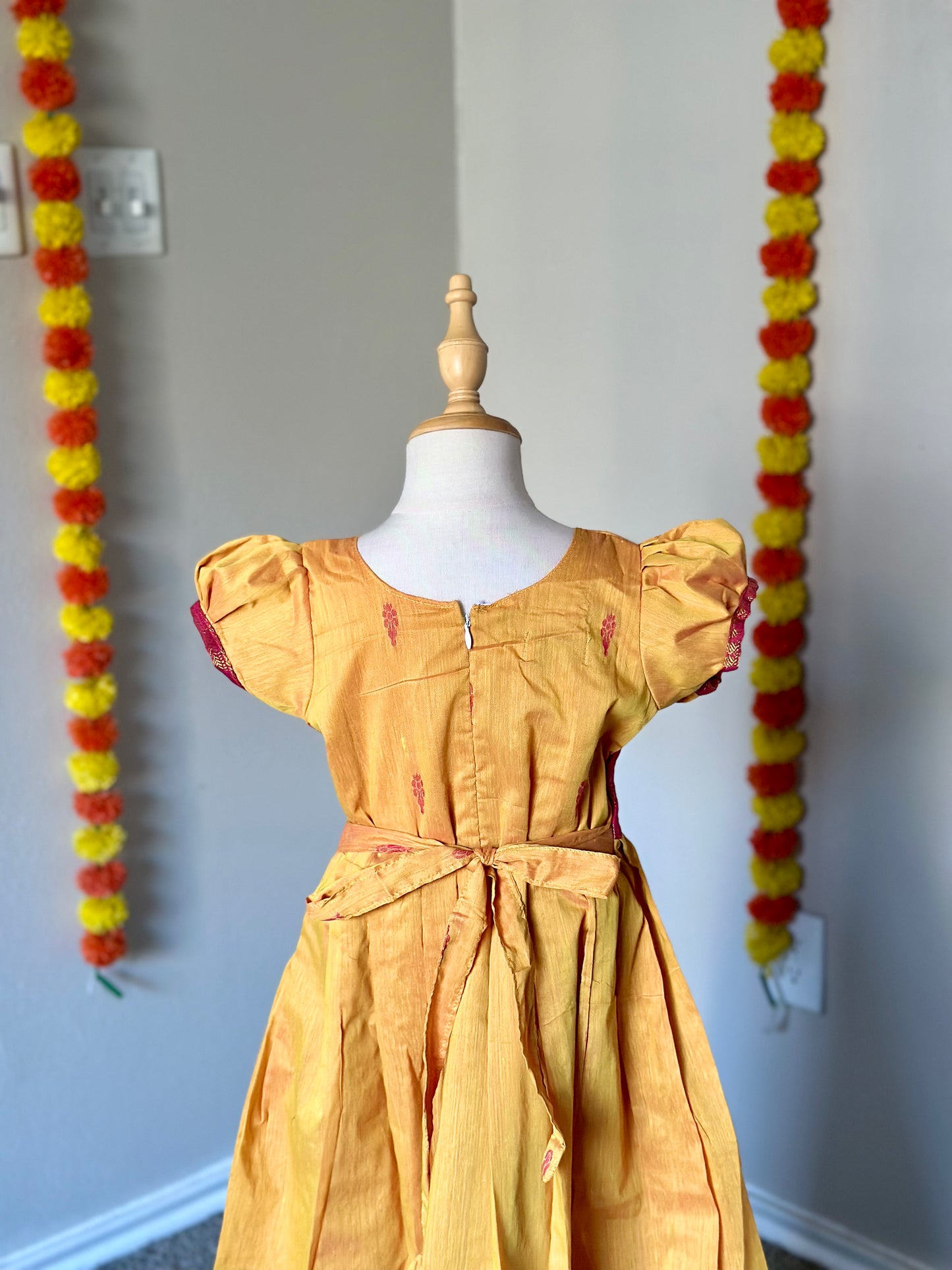 Yellow and pink kalyani cotton frock