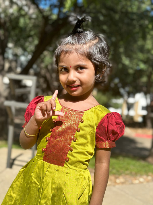 Green & Maroon Kalyani cotton frock
