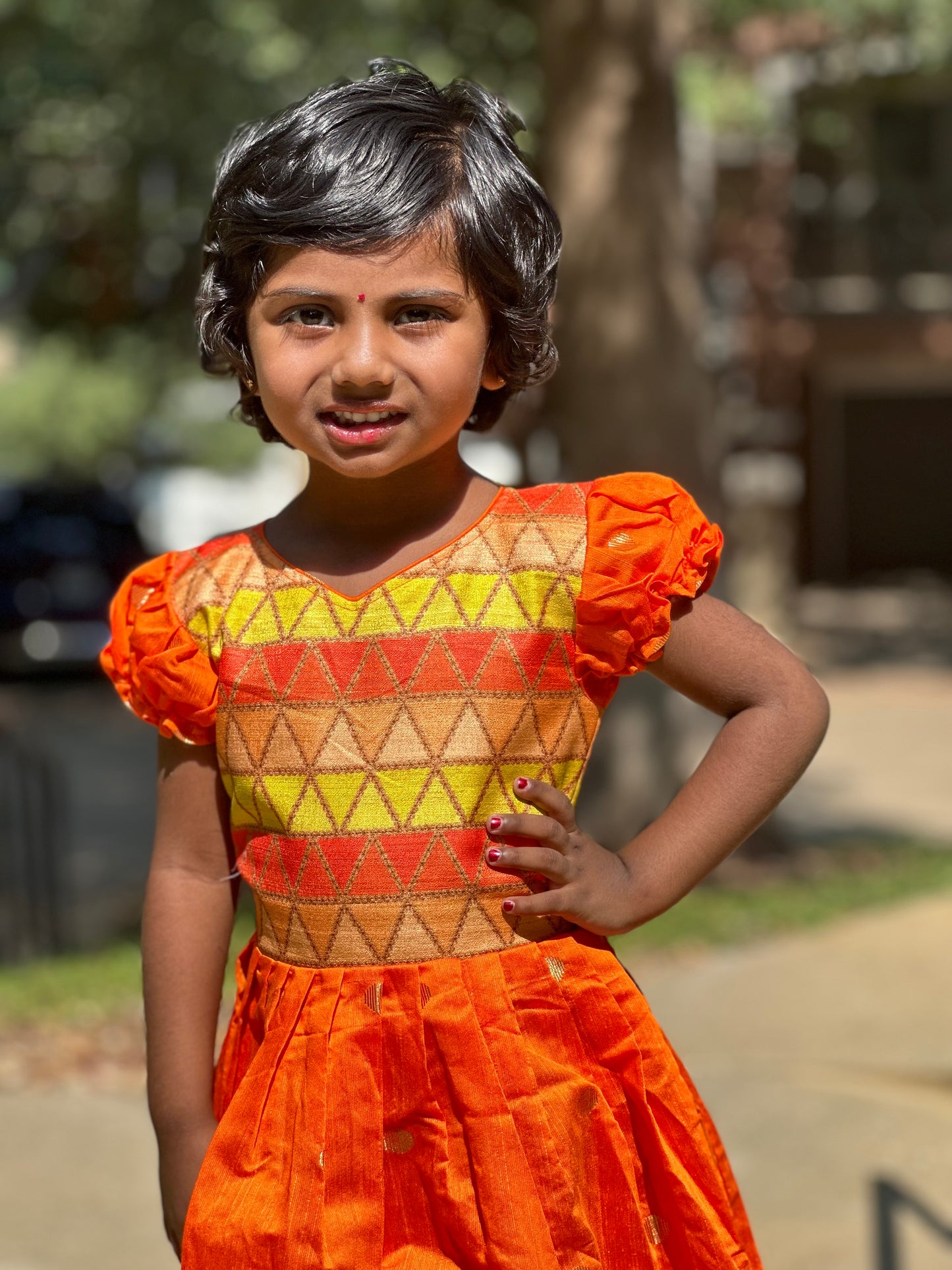 Orange Raw silk Frock