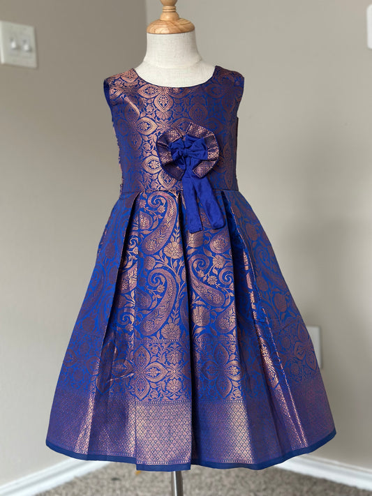 Blue Banarasi Sleeveless Frock