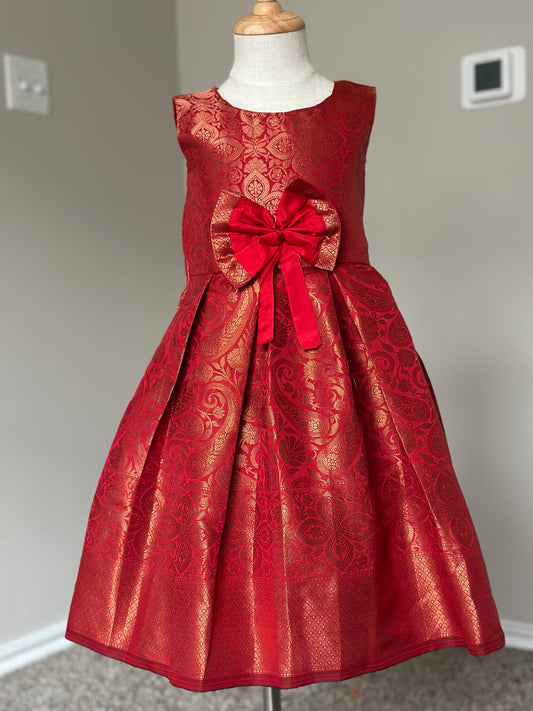 Red Banarasi Sleeveless frock