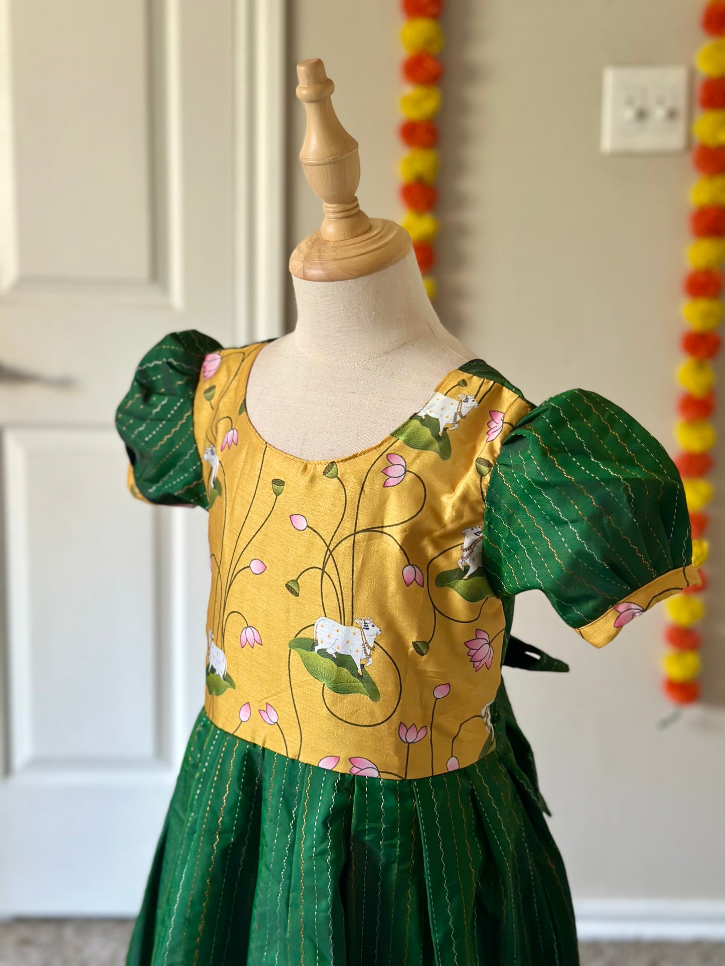 Green Pichwai printed frock