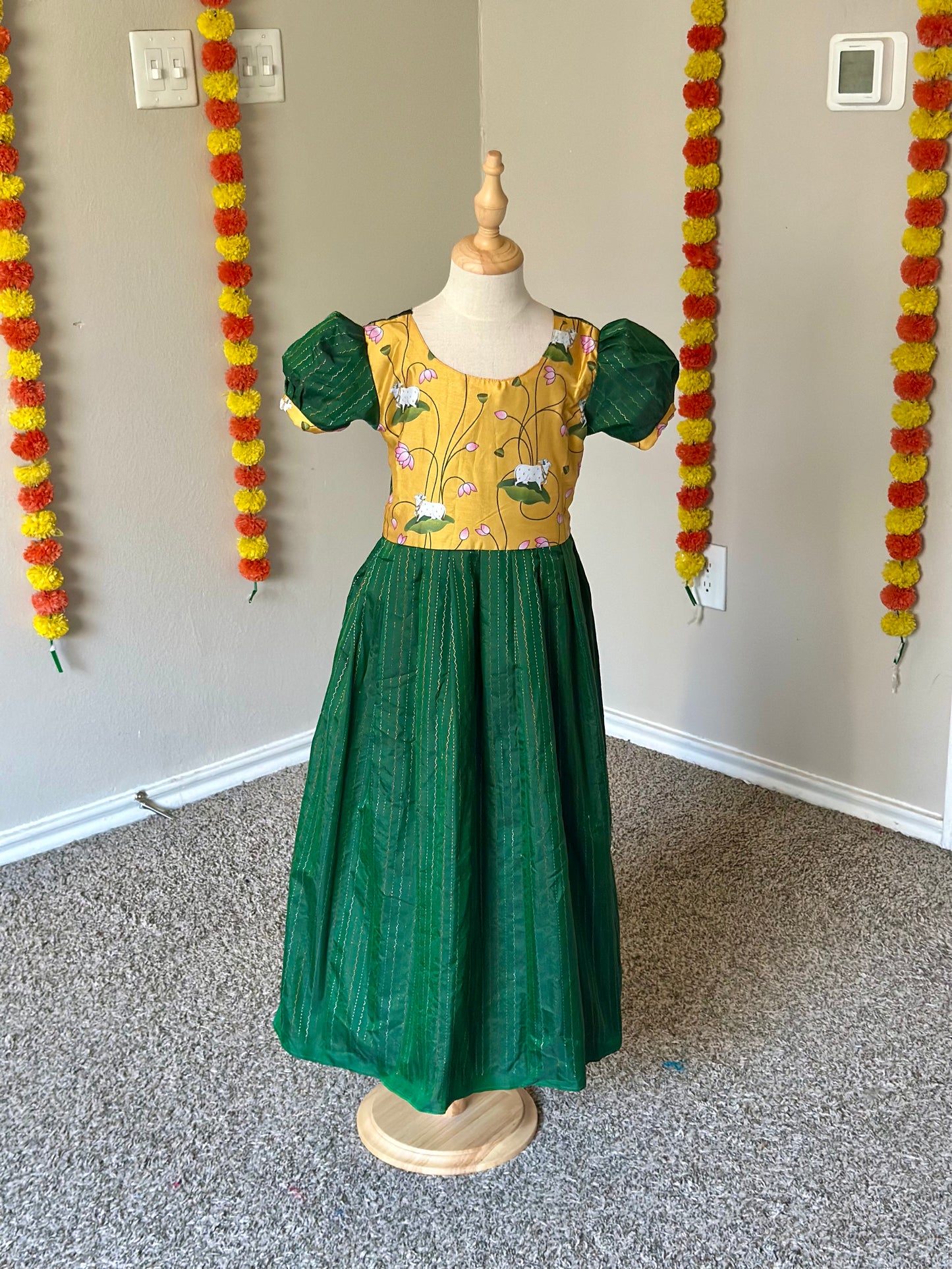 Green Pichwai printed frock