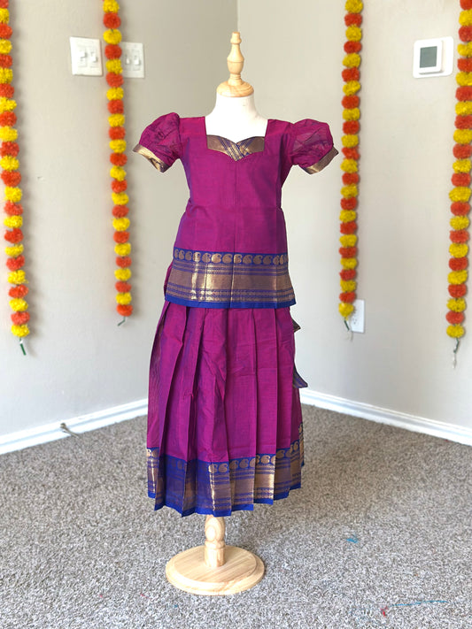 Magenta and blue Kanchi cotton skirt and top