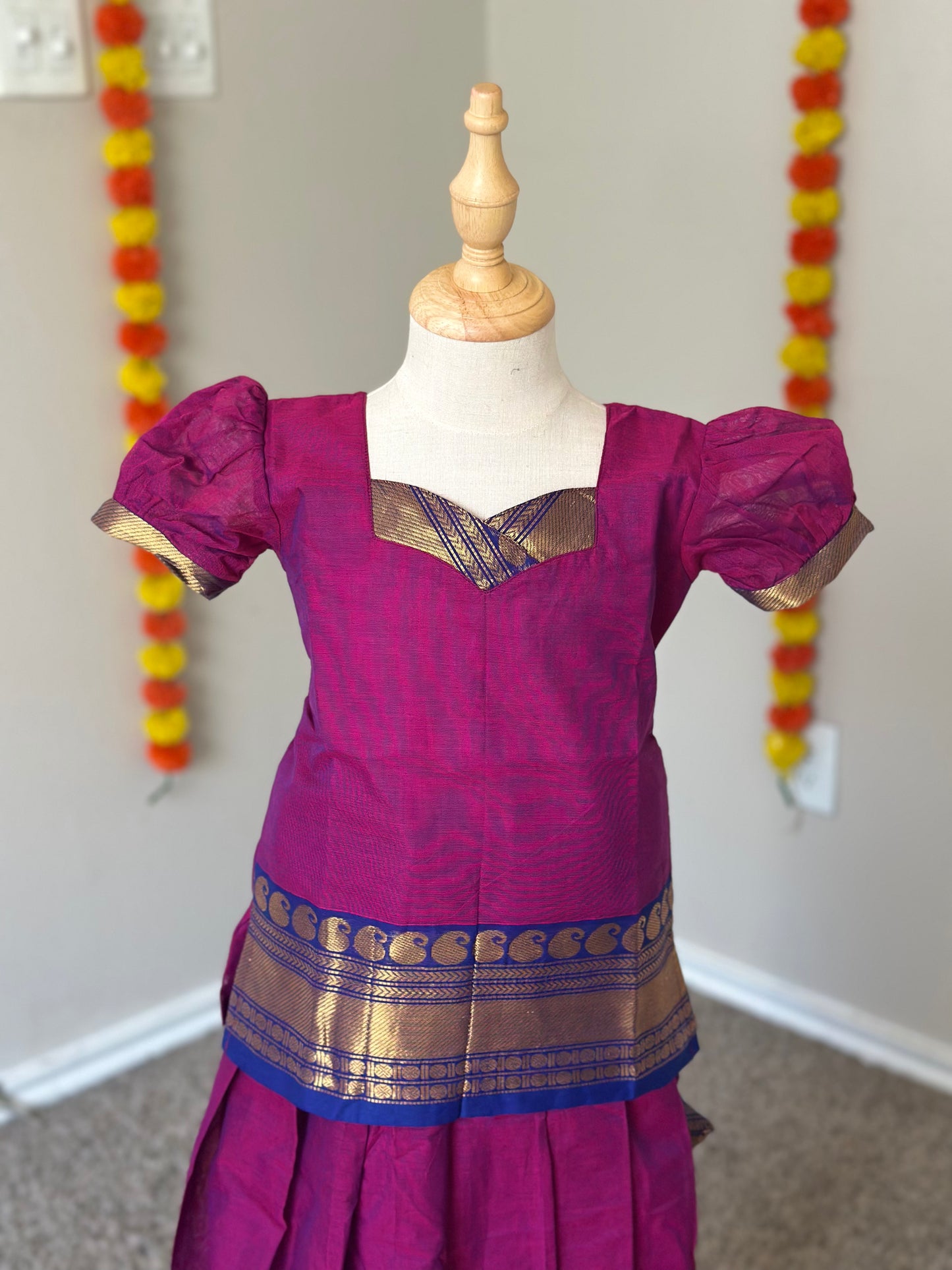 Magenta and blue Kanchi cotton skirt and top
