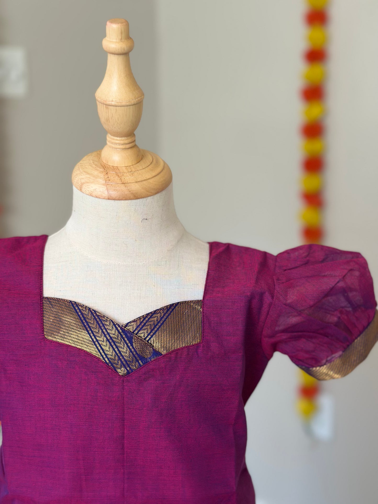 Magenta and blue Kanchi cotton skirt and top