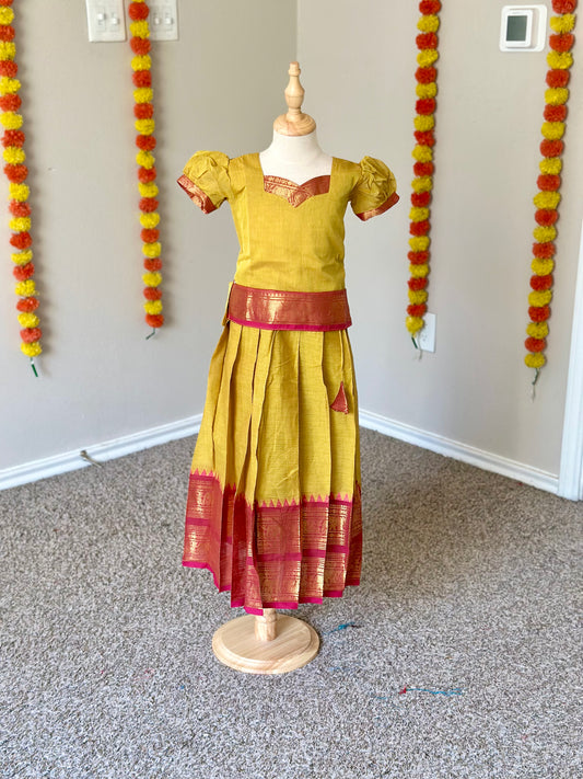 Yellow and pink Kanchi cotton skirt and top