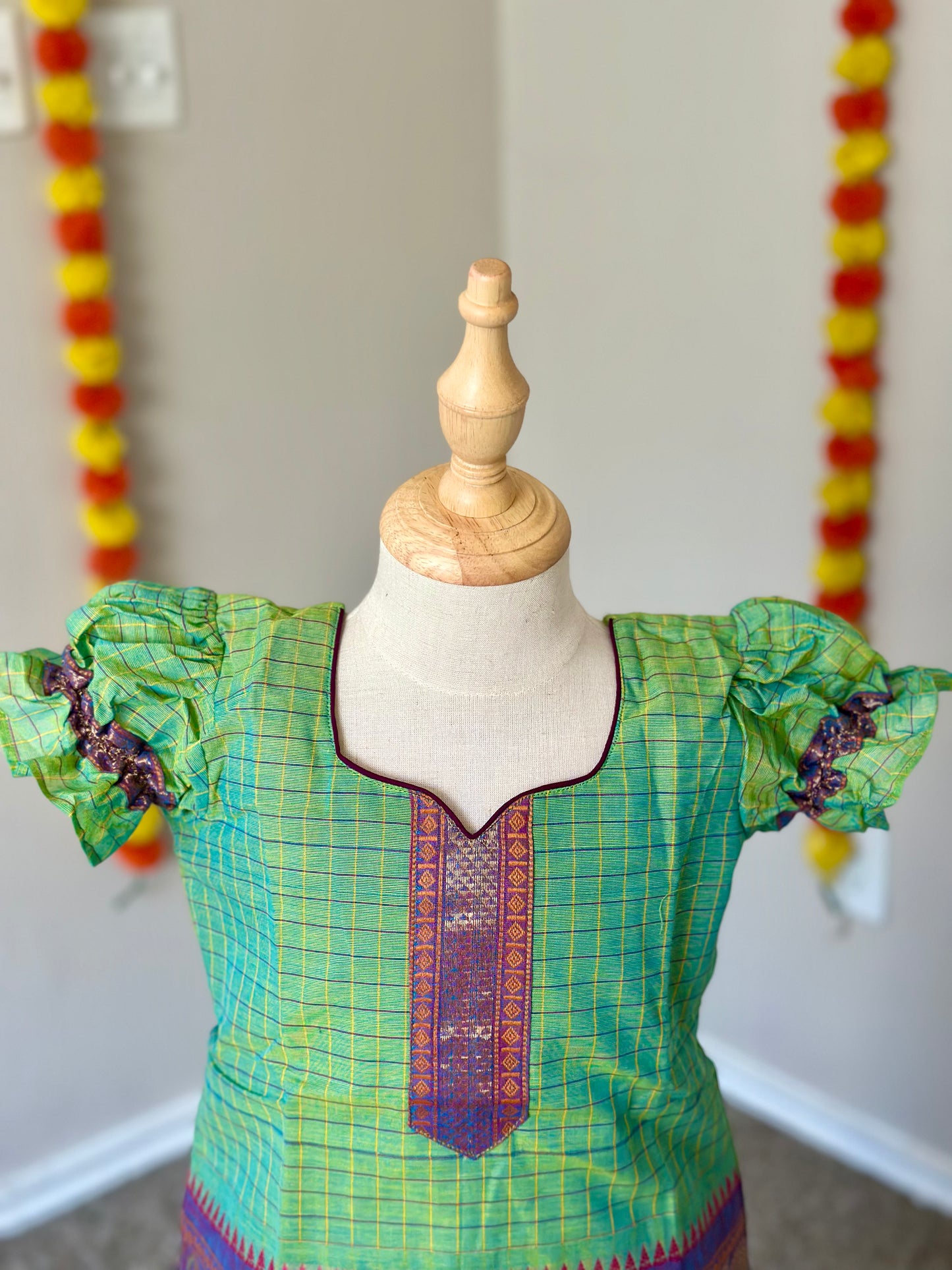 Green checks Kanchi cotton skirt and top