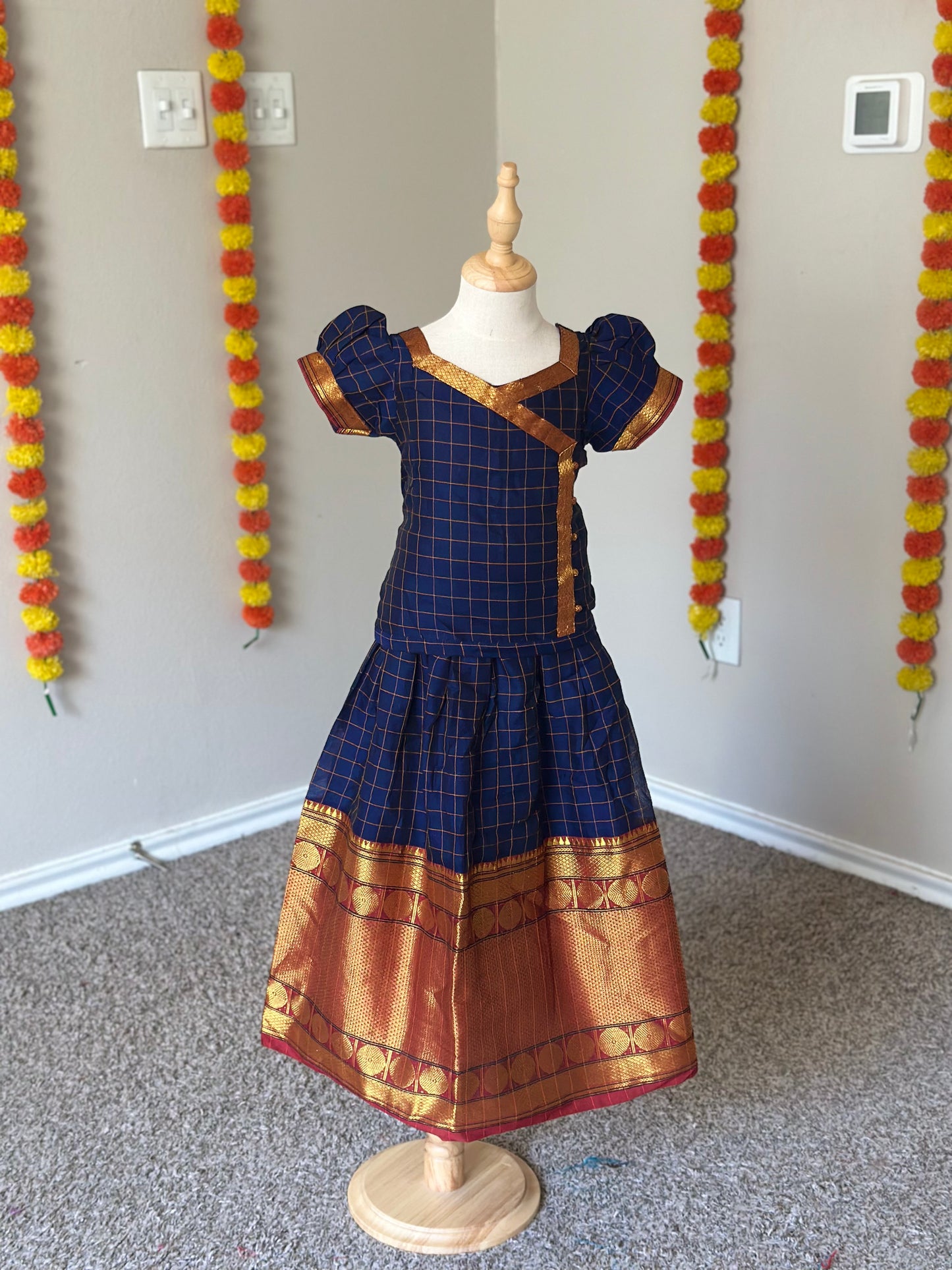 Navy blue Narayanpet skirt and top