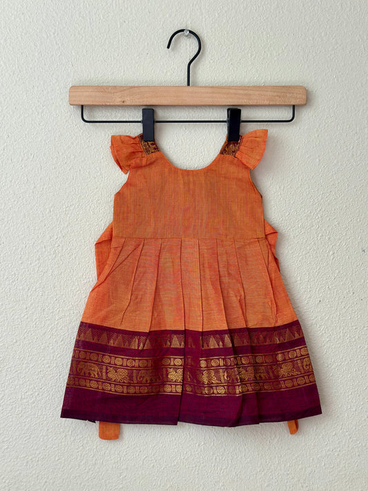 Orange and maroon infant frock