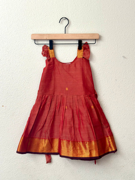Dual tone Orange Narayanpet infant frock