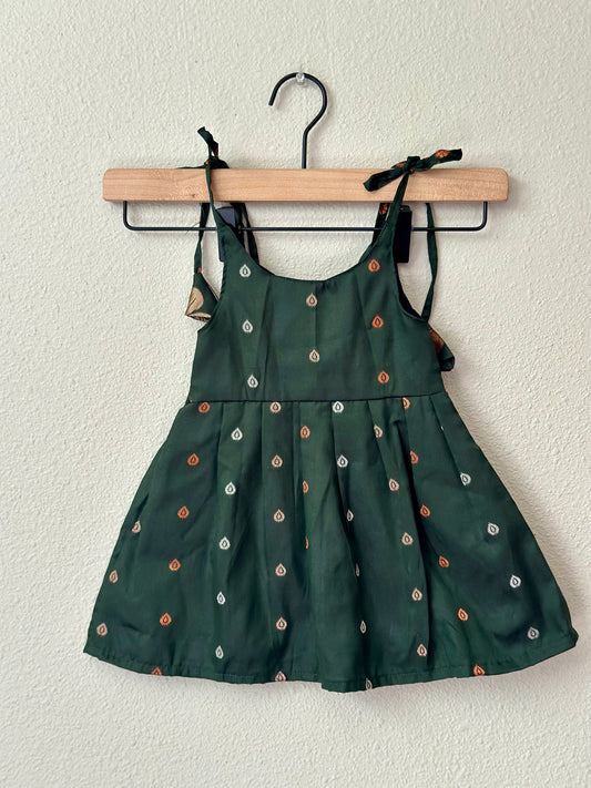 Green semi silk infant frock