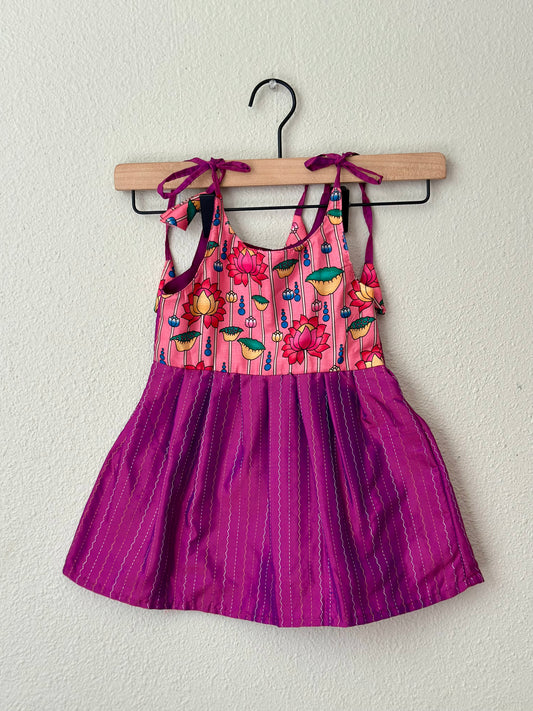 Semi silk Pink Pichwai infant frock