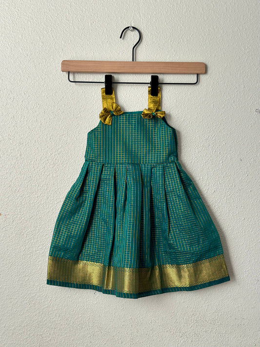 Green checks infants frock