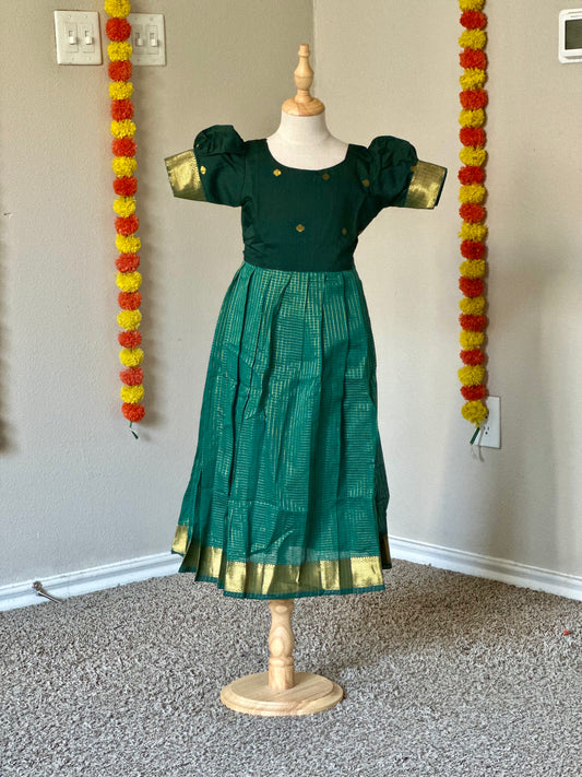 Green raw silk ethnic frock