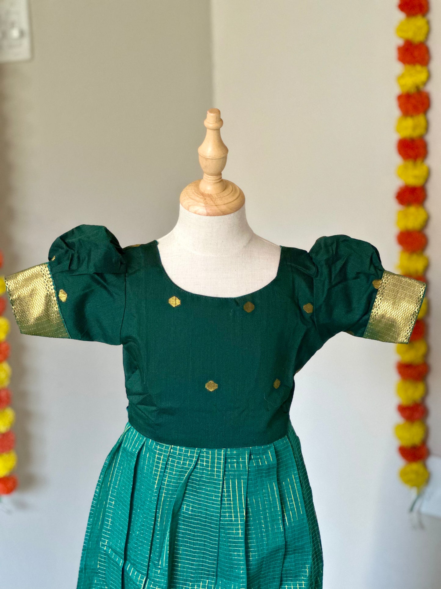 Green raw silk ethnic frock