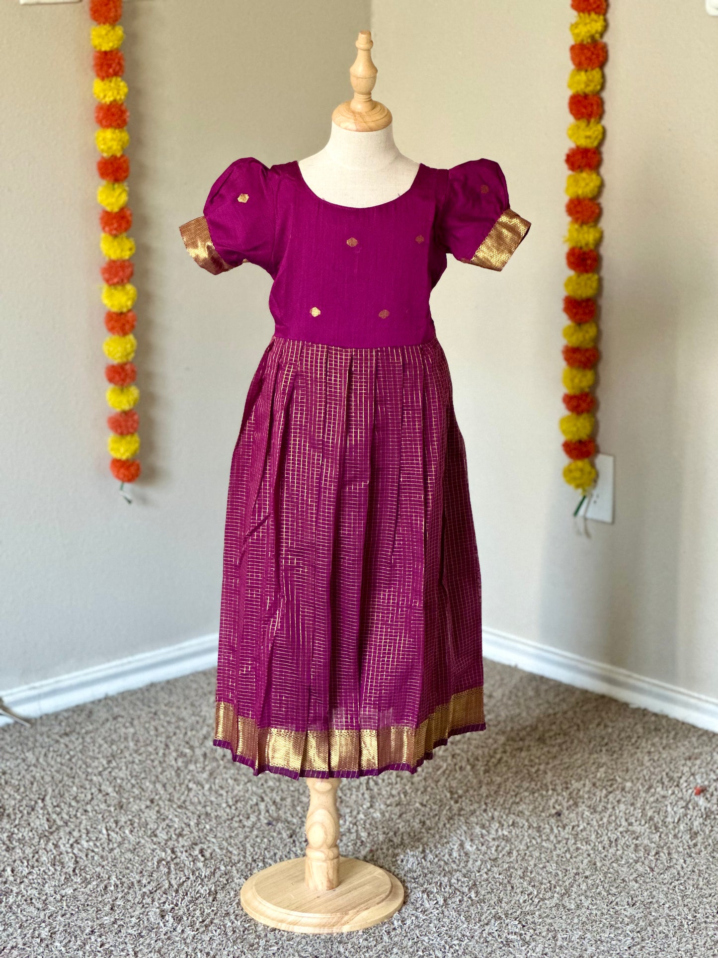 Wine pink raw silk ethnic frock