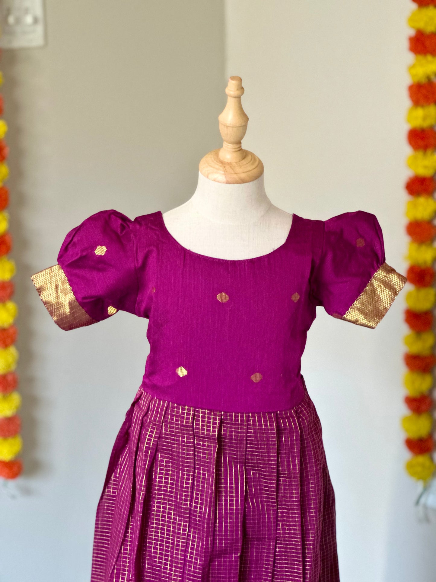 Wine pink raw silk ethnic frock