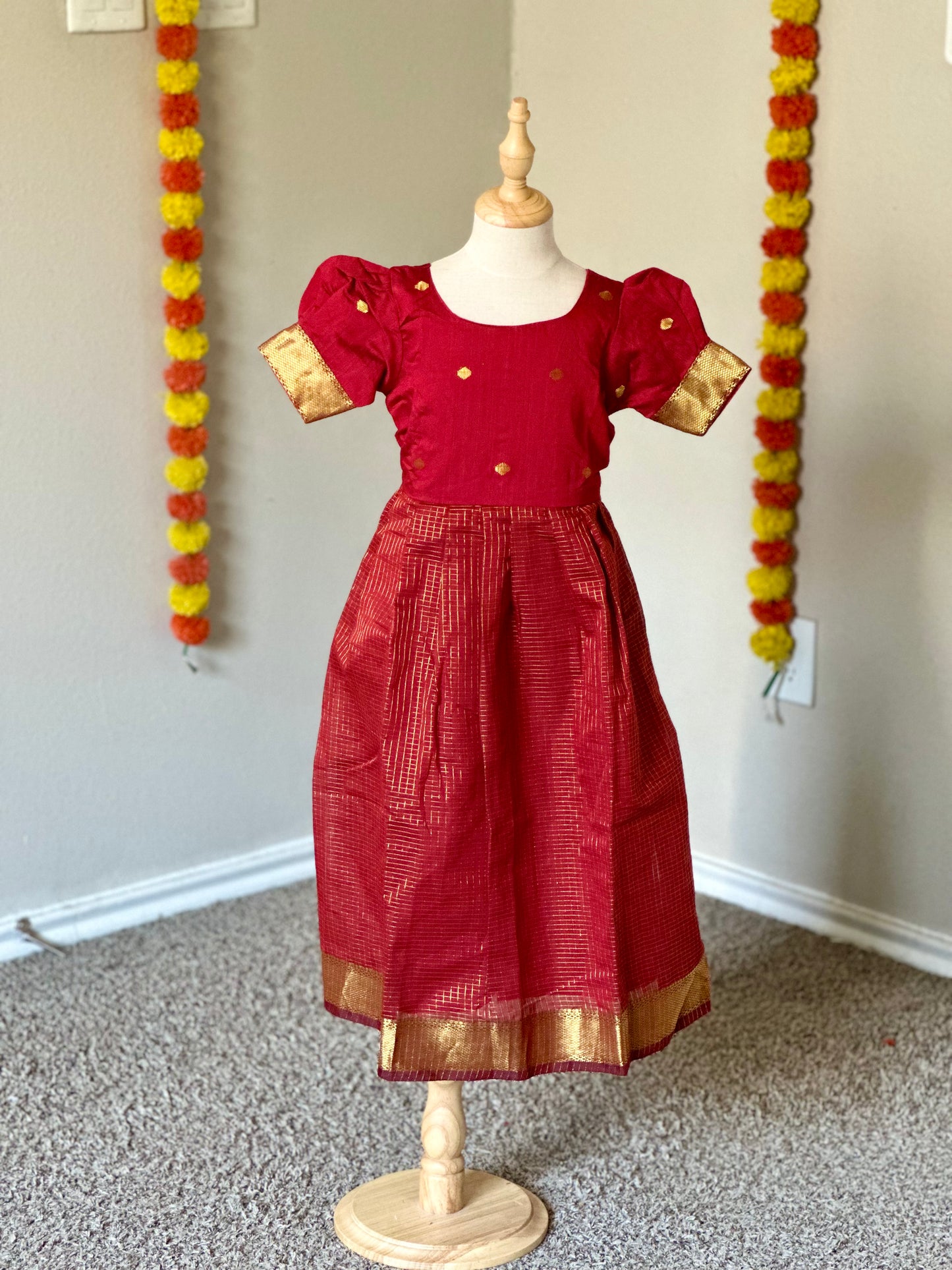 Brick red raw silk ethnic frock