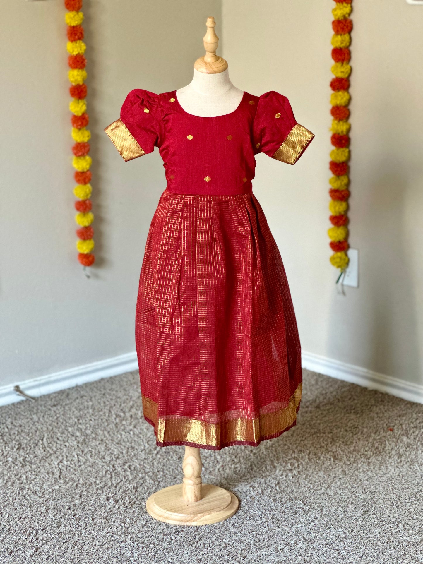 Brick red raw silk ethnic frock