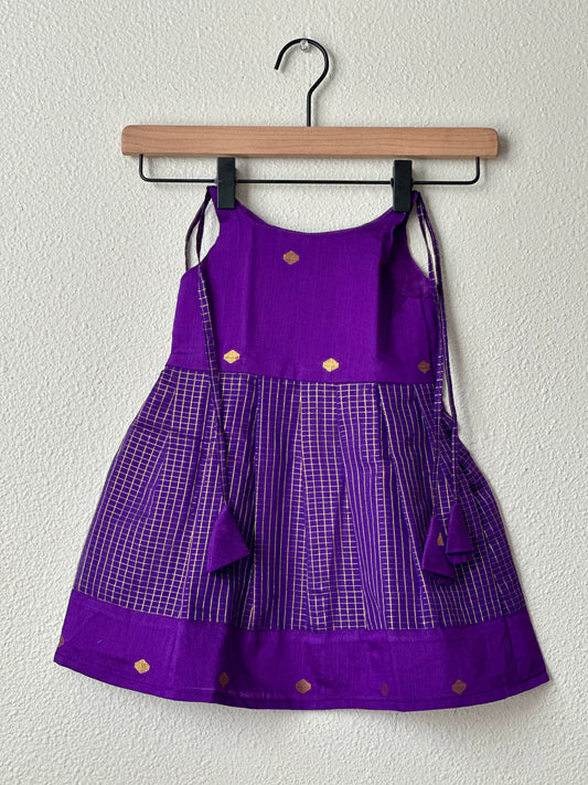 Royal blue checks tie up frock