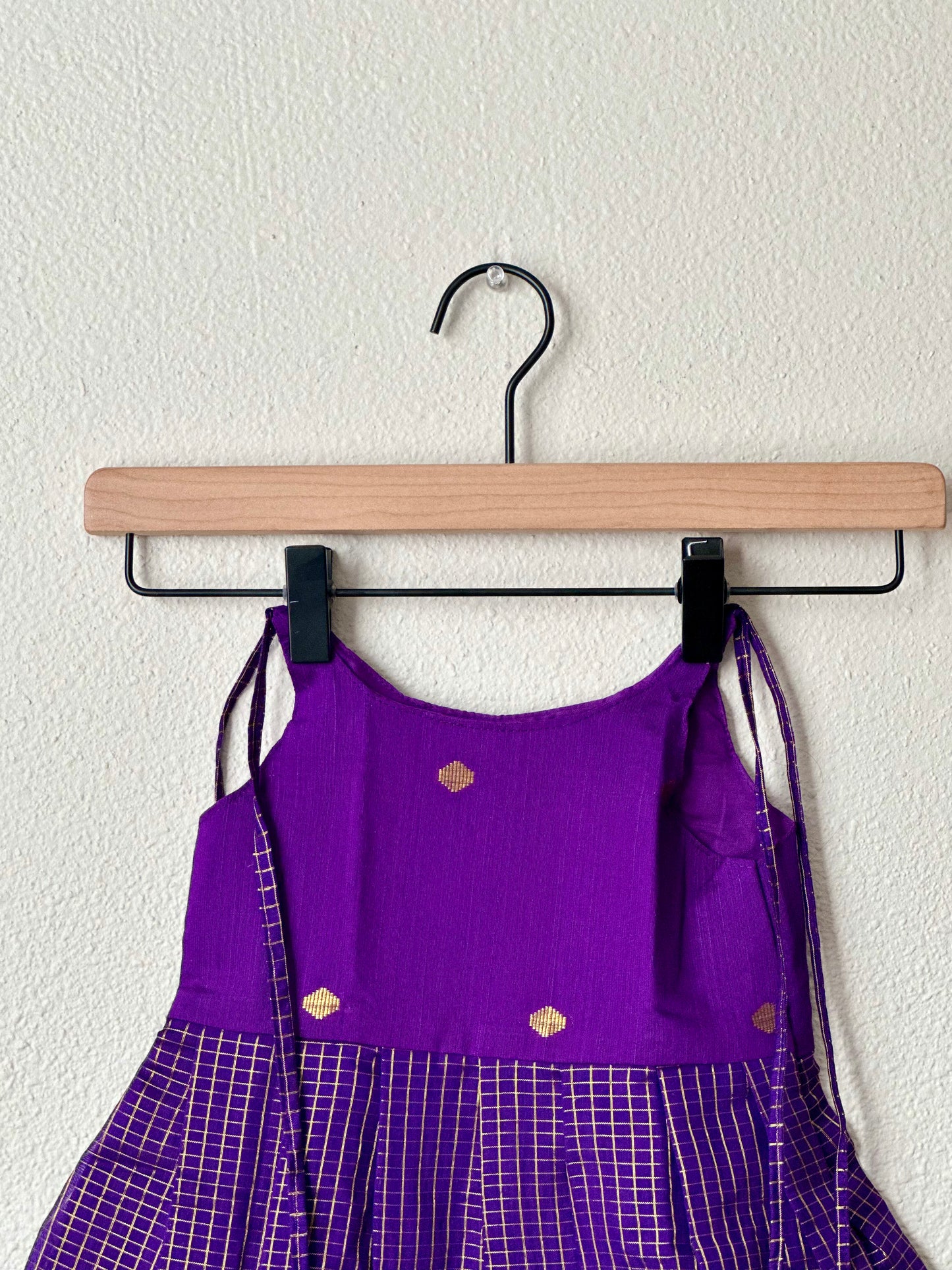 Royal blue checks tie up frock