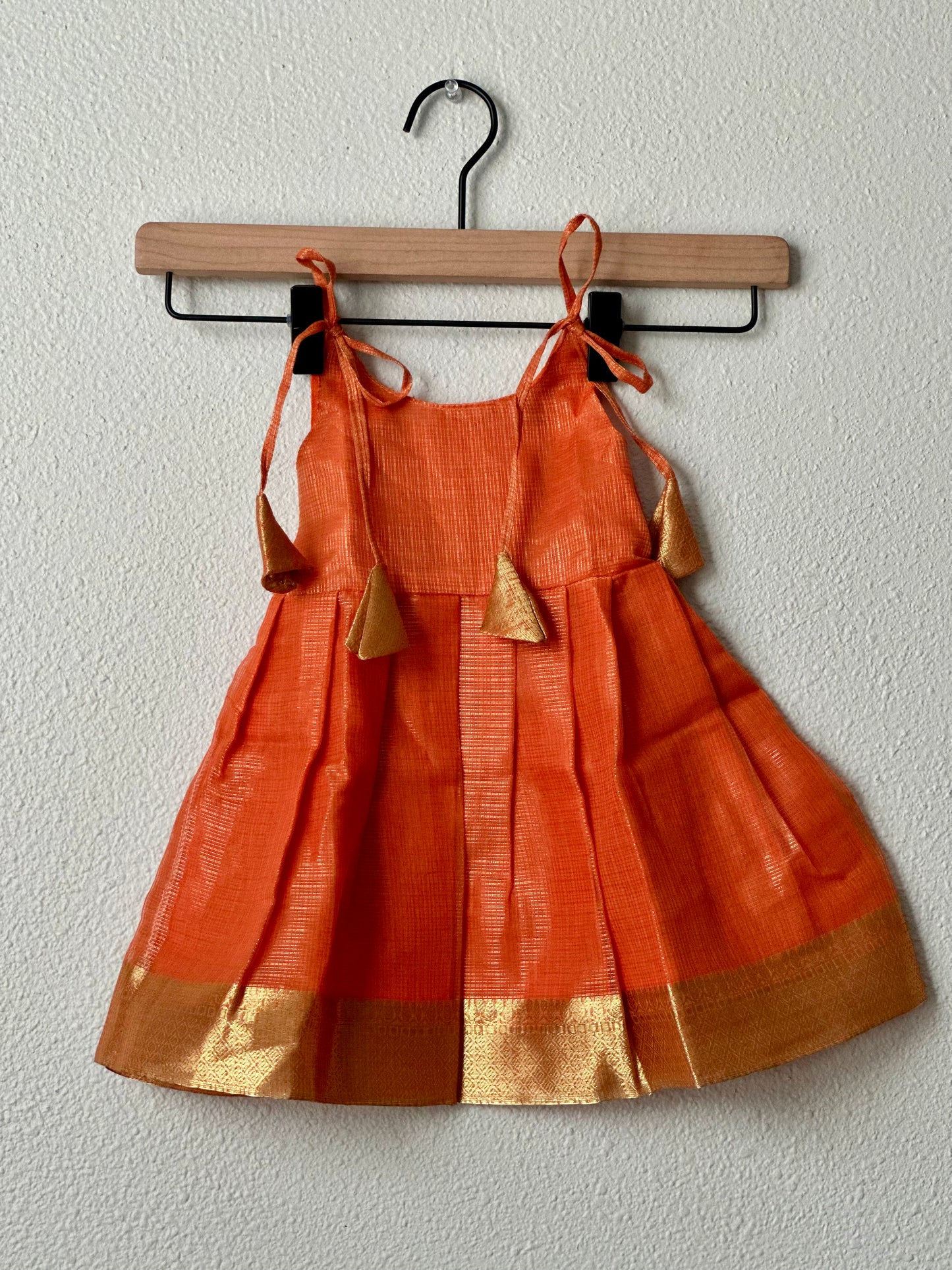 Orange tissue infants tie up frock