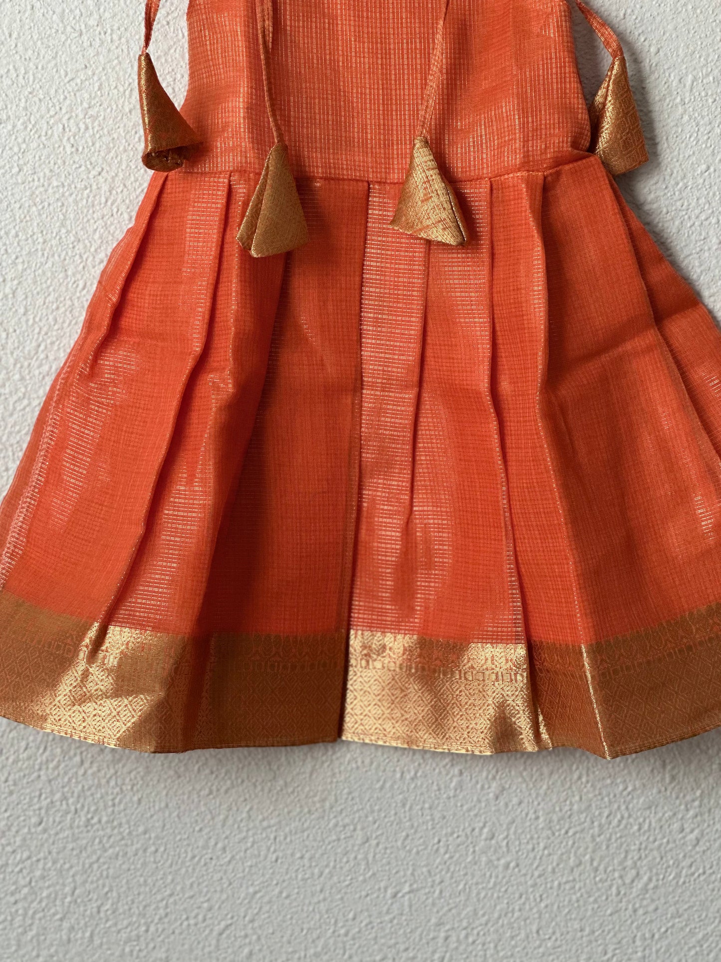 Orange tissue infants tie up frock