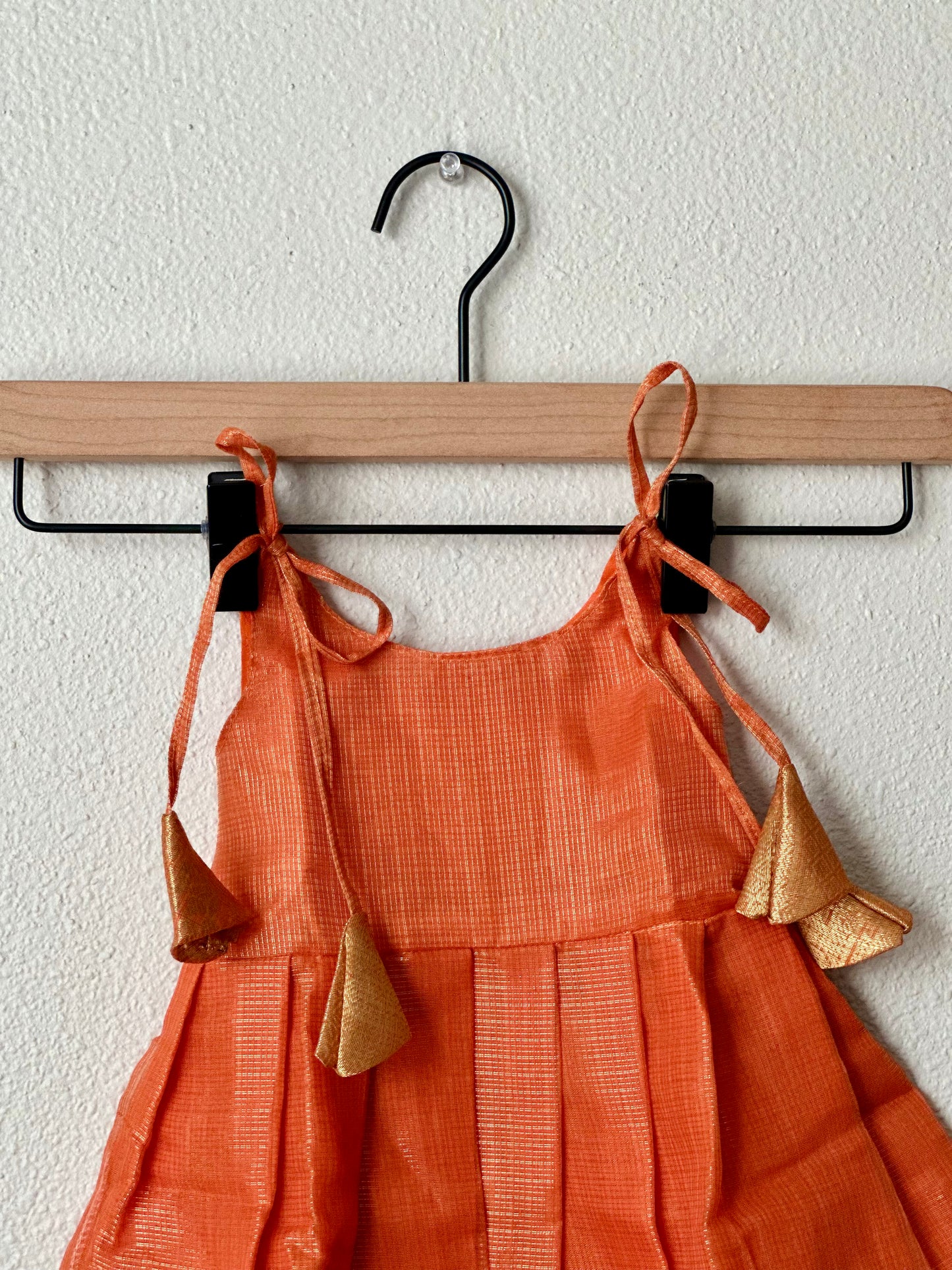 Orange tissue infants tie up frock