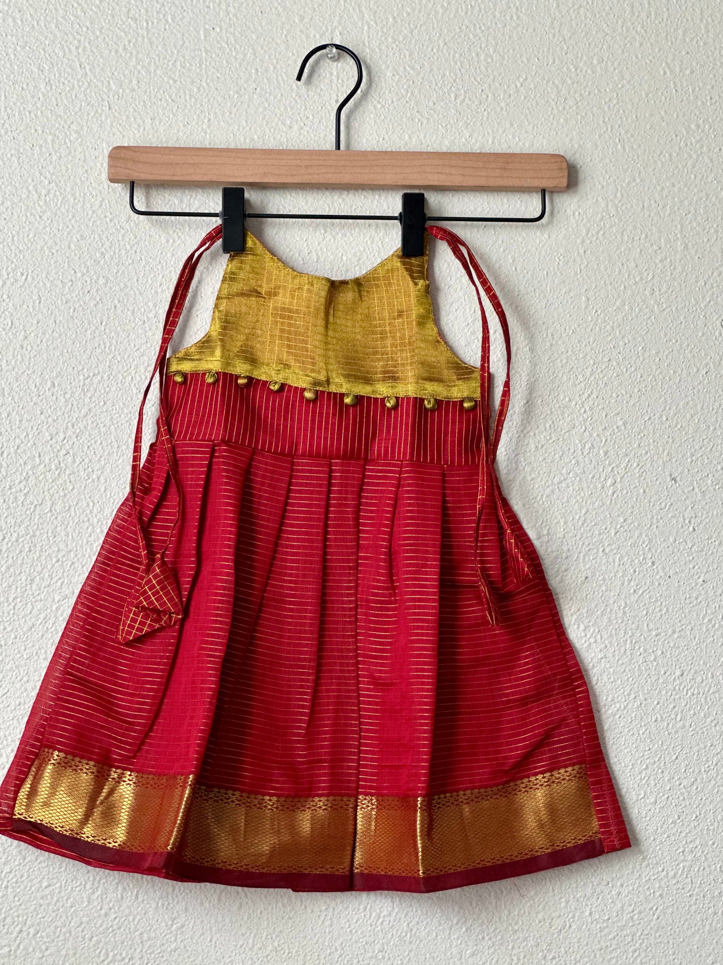 Brick red and gold tie up frock