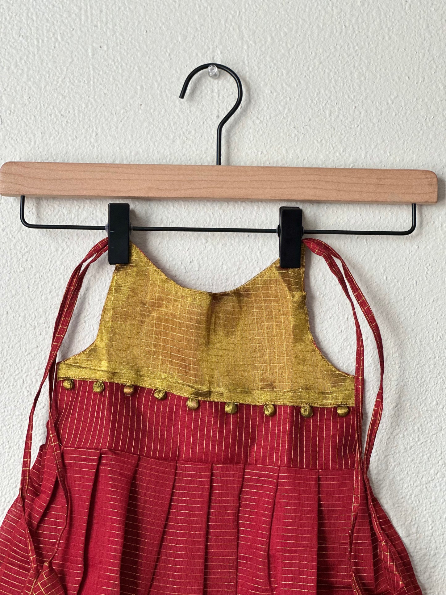 Brick red and gold tie up frock