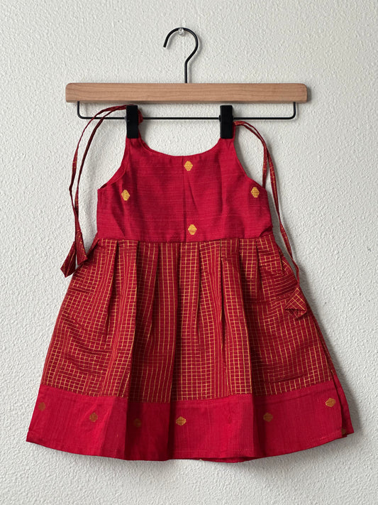 Brick red tie up frock