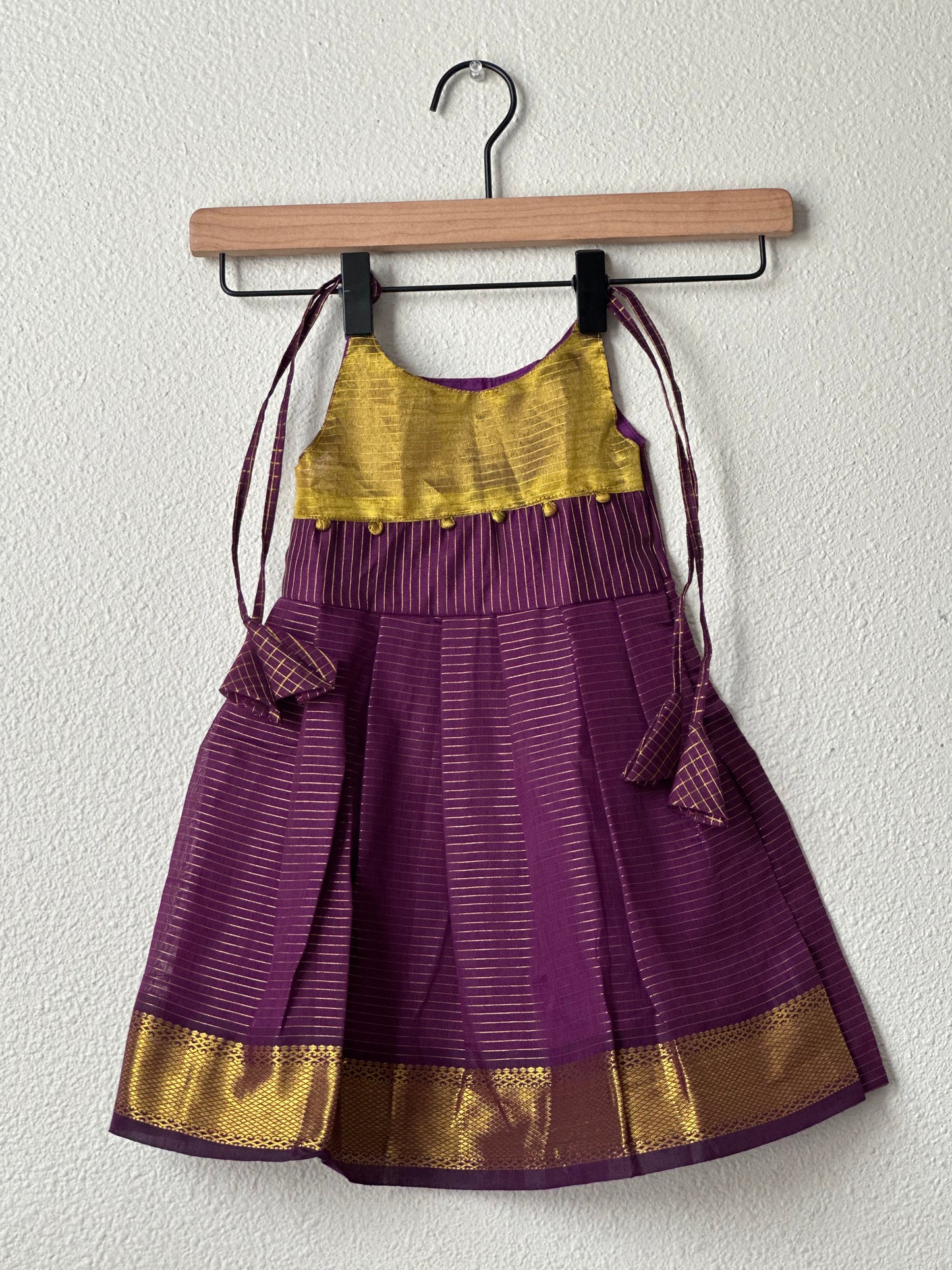 Purple and gold tie up frock