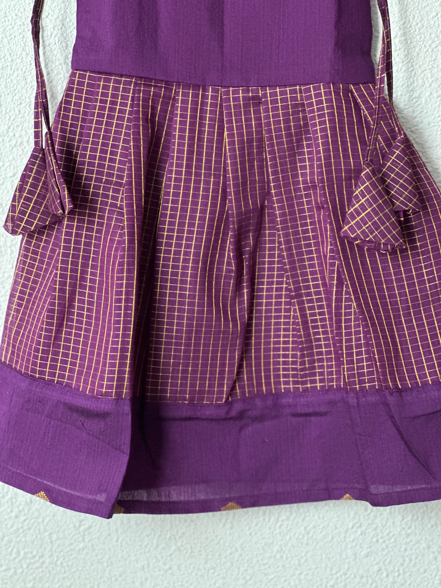 Purple checks tie up frock