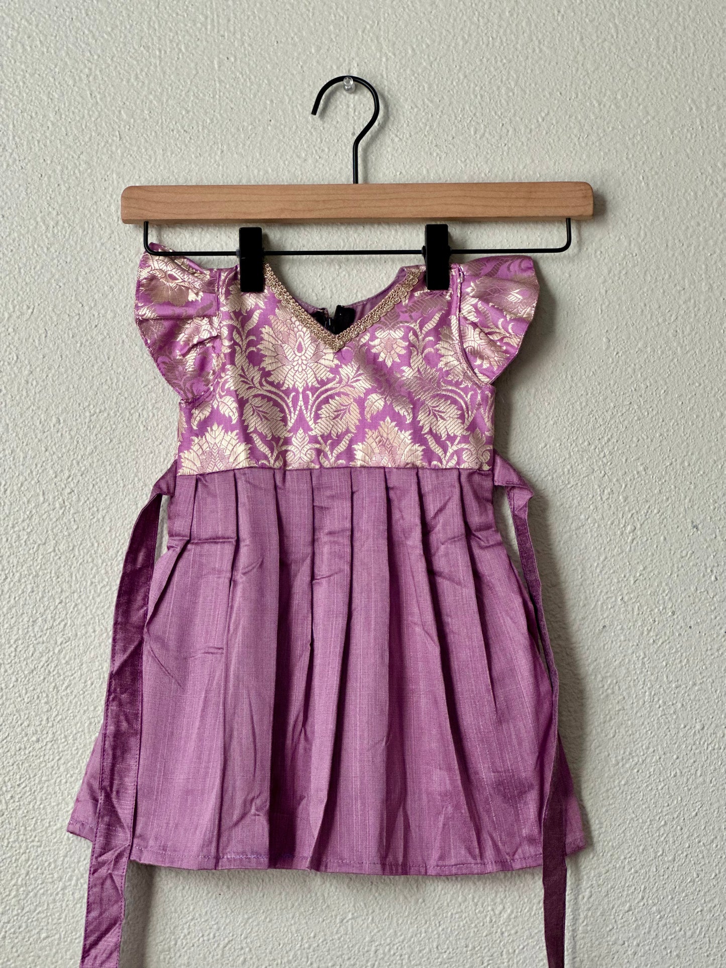 Lavender Banarasi infants frock