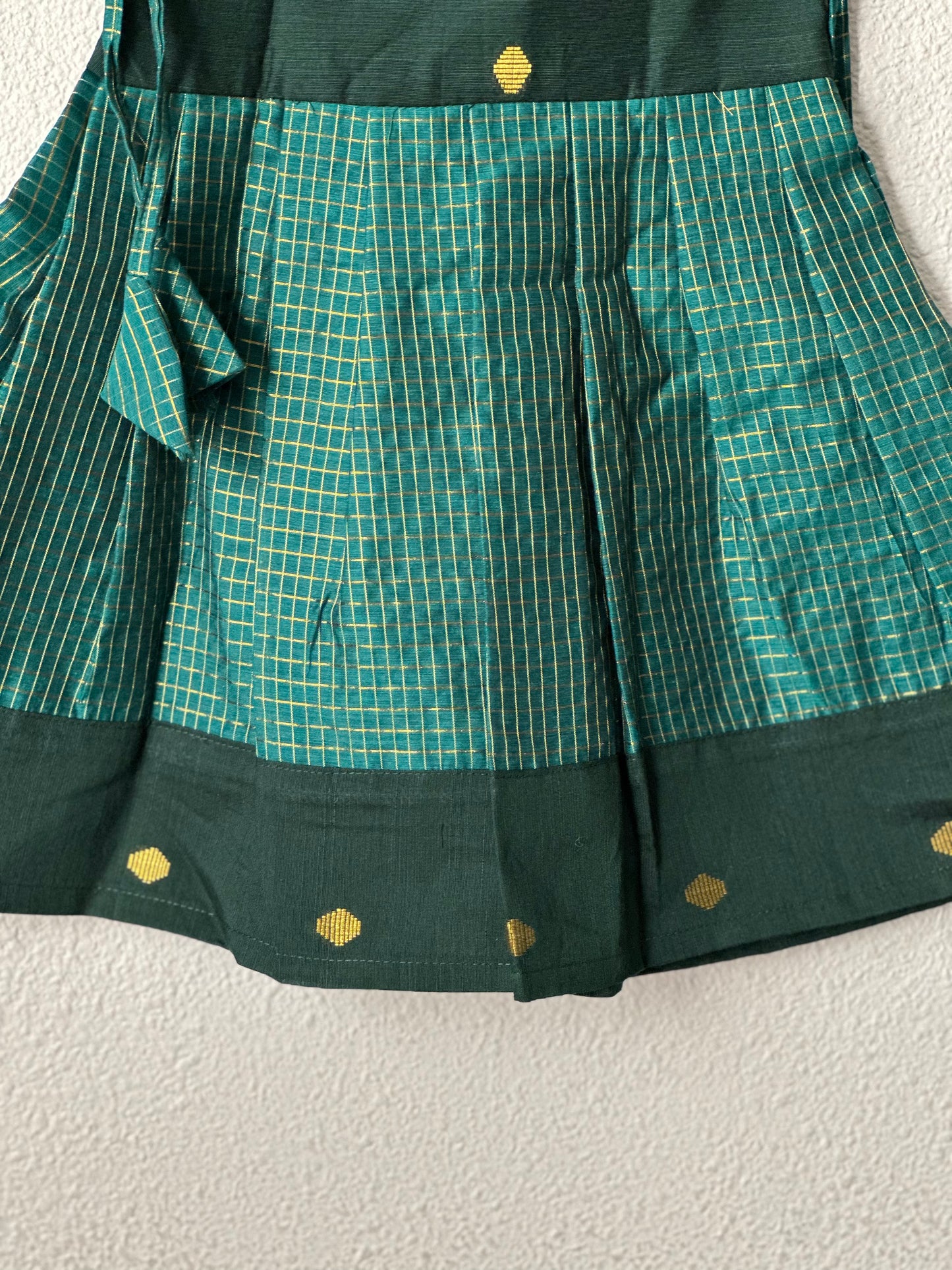 Green checks tie up frock